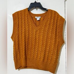 Cupcakes and Cashmere Brown Cable Knit Sleeveless Sweater Vest Women's M